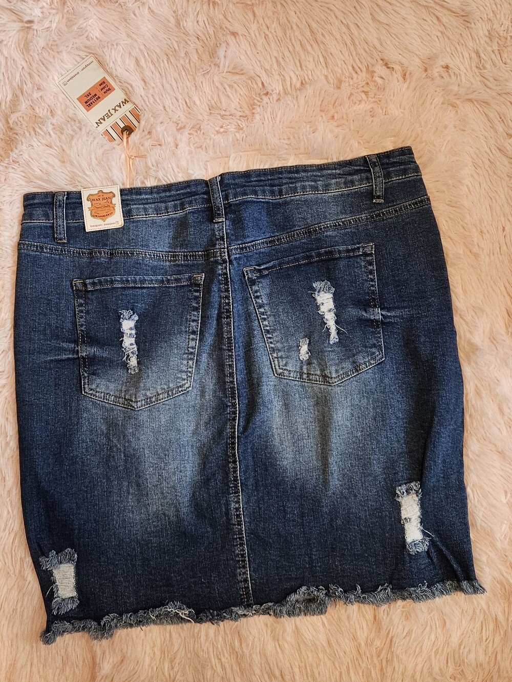 Wax Jean Distressed Light Blue Denim Mini Skirt - Picture 3 of 3